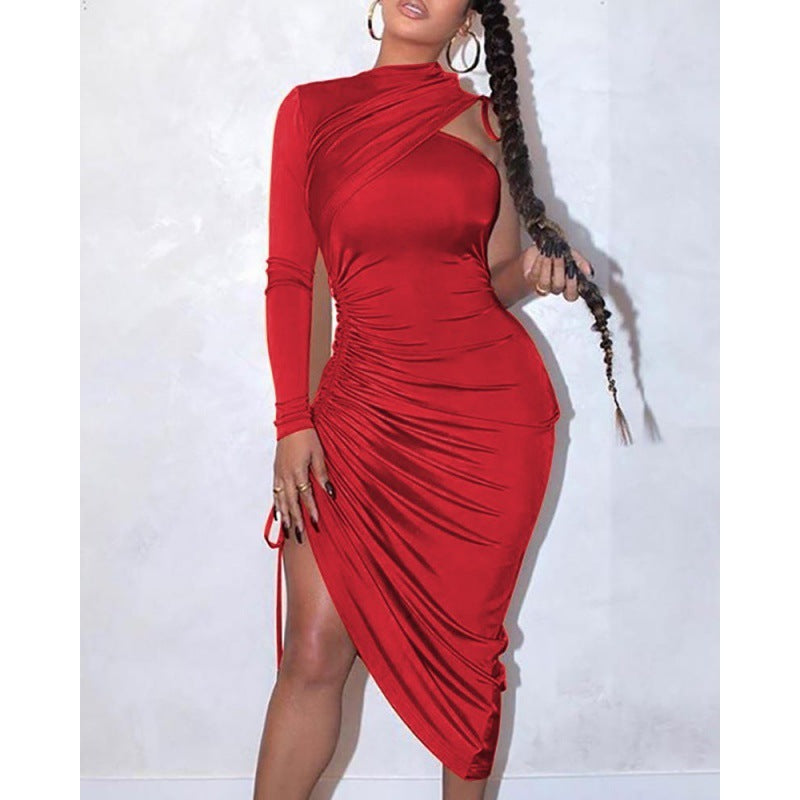 Party Like Itβs My Birthday One-Shoulder Pleated Tight-Fitting Dress ππ