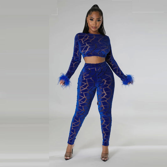 Celebrity-Inspired Matching Set β Faux Fur Sleeve Top & Bottoms