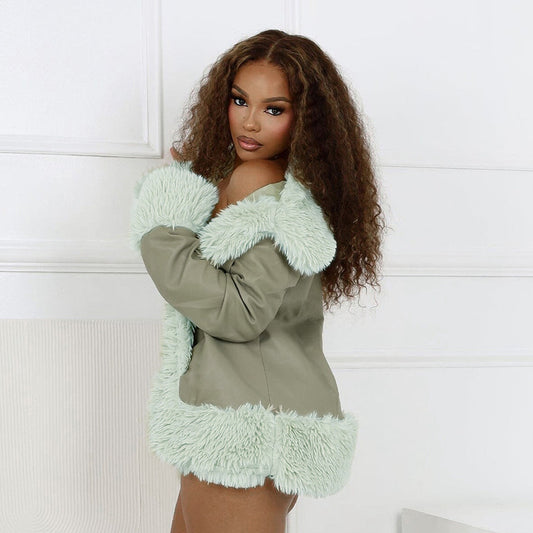 βBaby Iβm Readyβ Sexy Leather Cardigan with Fur Collar & Tight Skirt Set β Womenβs Two-Piece Outfit