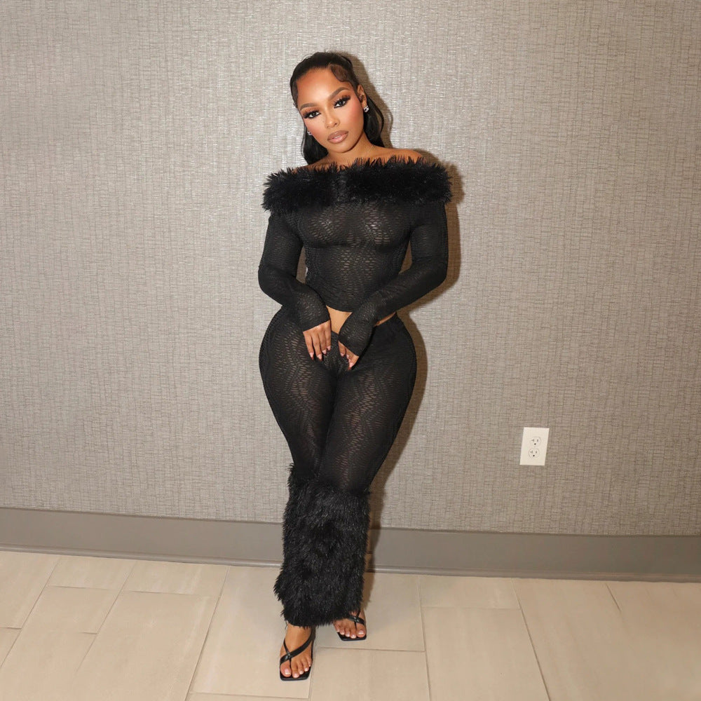 Luxury Furry Two-Piece Set – Curve-Hugging Night Out Outfit