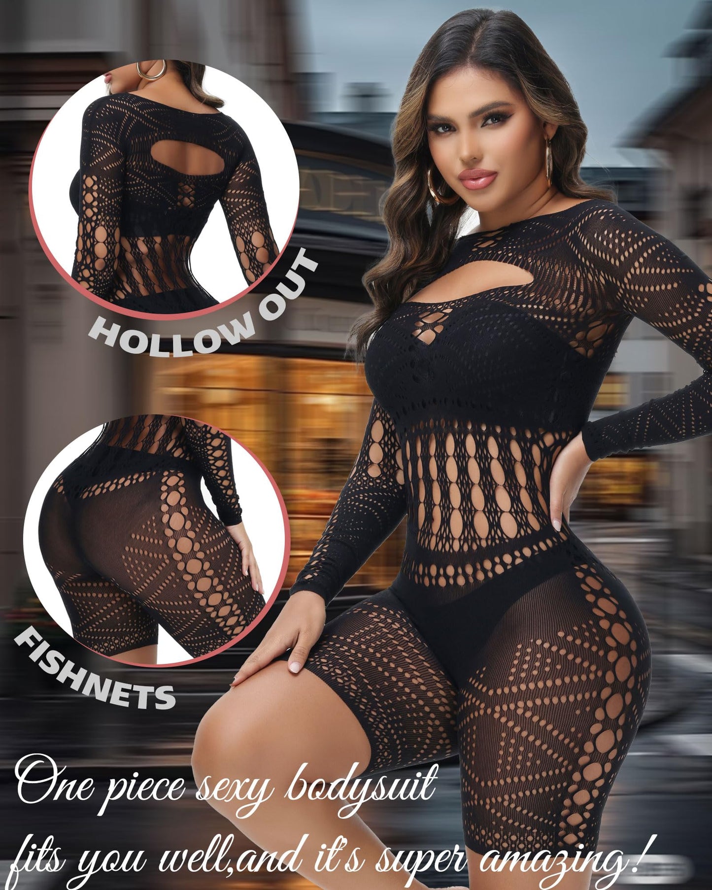 XIUSEMY Woman Lingerie Bodysuit Fishnet Bodystocking Hollow Out Jumpsuit Bodycon Sexy Romper(One Size,001)