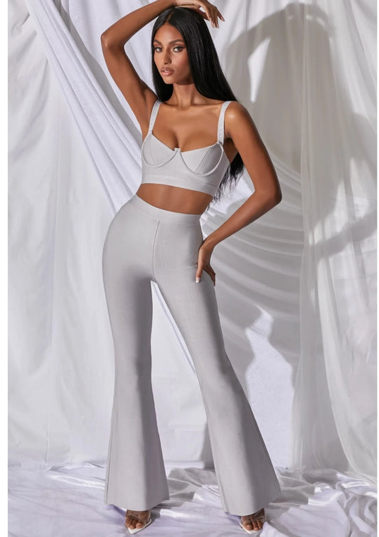 Sexy Low-Cut Bra Top & High-Waist Flare Pants Set β Womenβs Bandage Two-Piece Outfit, Elegant Vintage Party Wear
