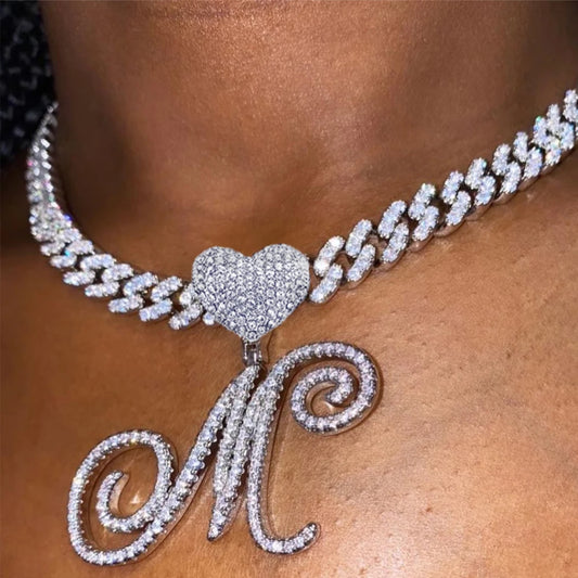 β¨ She Is a Diamond β Luxury Iced-Out Cuban Choker β¨ Custom Cursive Letter Pendant β’ High-Shine β’ Statement Chain