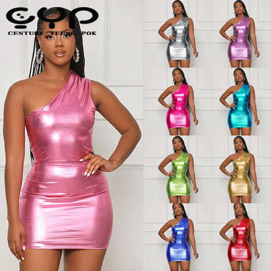 Hot Selling Women's Sleeveless One Shoulder Clubwear Mini Dress New Design High Stretch