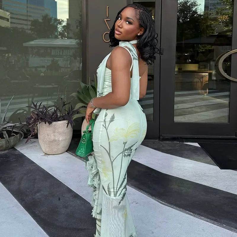 π Classy Floral Print Irregular Sling Dress β Sexy Mesh & Ruffle Hem β¨π₯