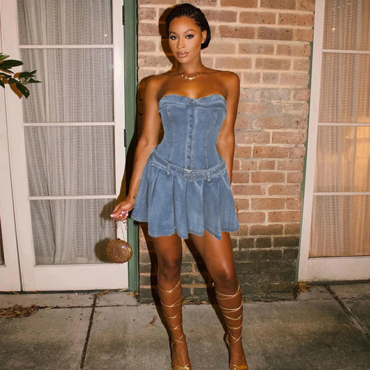 Meet His Mother Sexy Zipper Sleeveless Corset Jean Dress β Short Denim Dress ππ₯