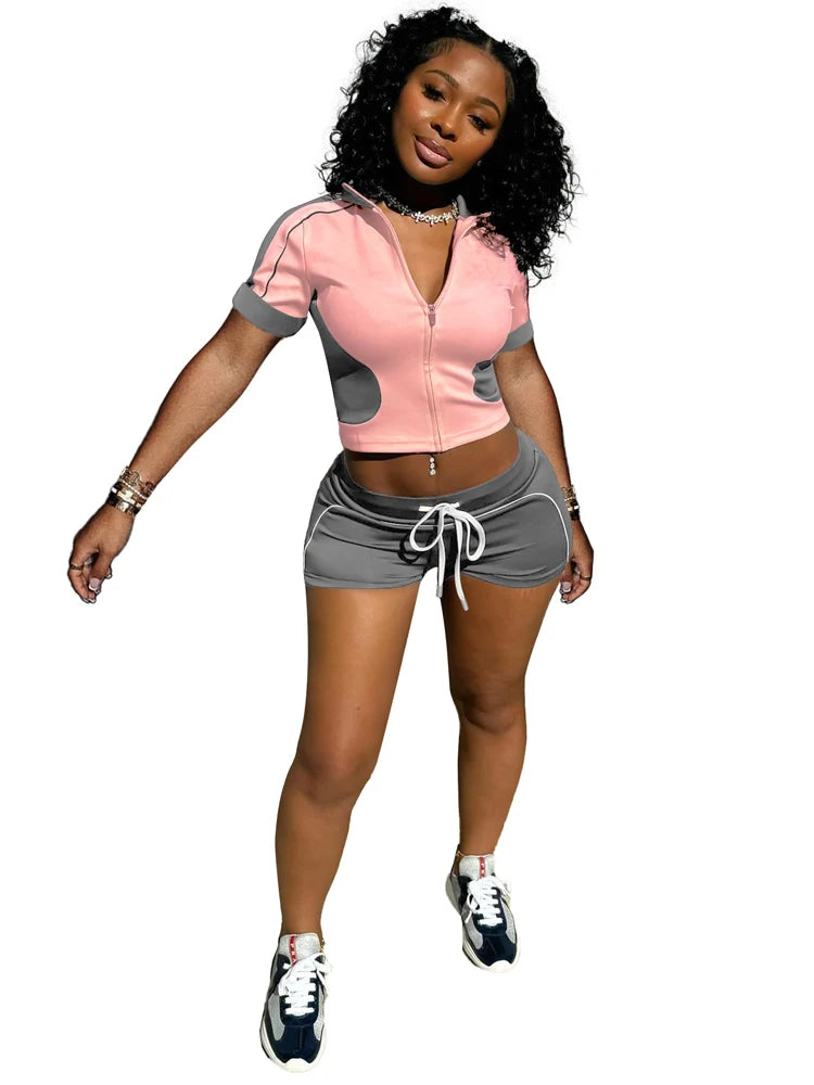 Women’s Summer Streetwear 2-Piece Set – Slim Panelled Crop Top & Shorts ☀️✨