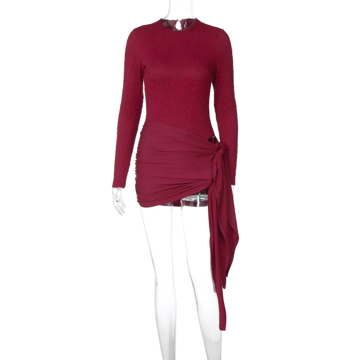 Sexy Lace Two-Piece Mini Dress Set for Women – Long Sleeve Crop Top & Bandage Skirt | Party, Holiday & Summer Outfit