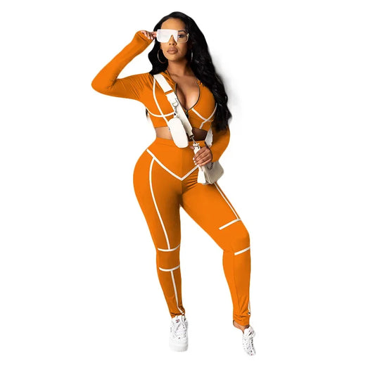 Zip-Front Round-Neck Sports Set β Tight Long-Sleeve 2-Piece Outfit