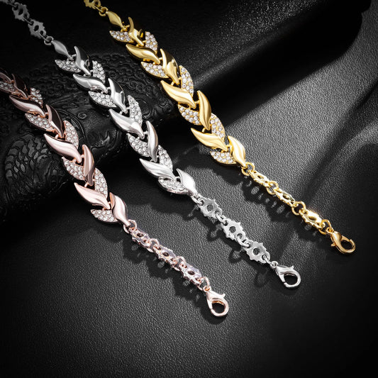 Luxury Love Braided Leaf Bracelet Charm Crystal Bracelets For Women Jewelry