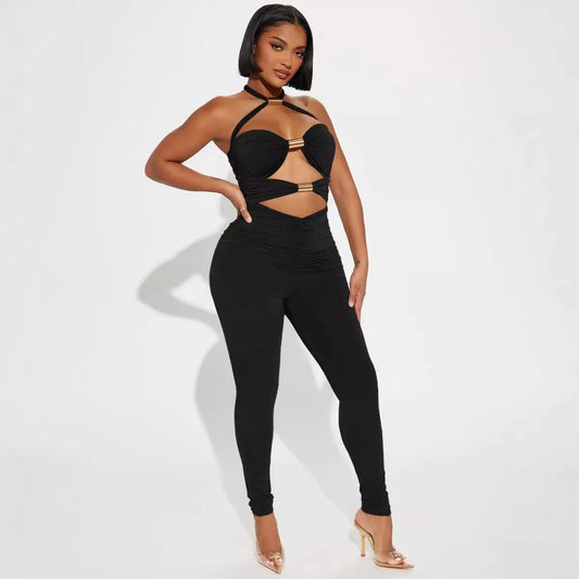 Sexy High-Waist Metal Tube Splice Jumpsuit for Women β Slimming Evening Wear Transoceanic Design