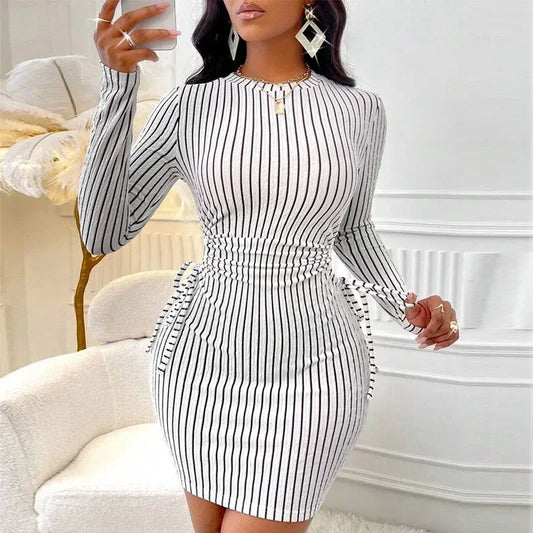 Womenβs Slim Hip-Hugging Striped Dress β Long Sleeve Style