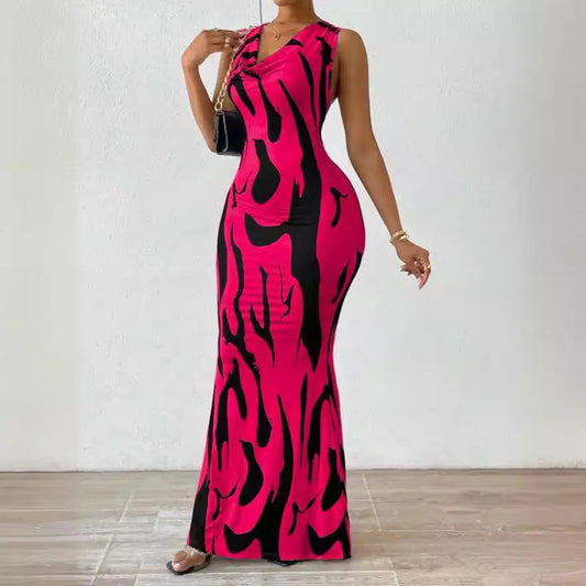 Womenβs Printed Sleeveless Splice Slim Fit Midi Dress β Summer 2025 Collection πΈ