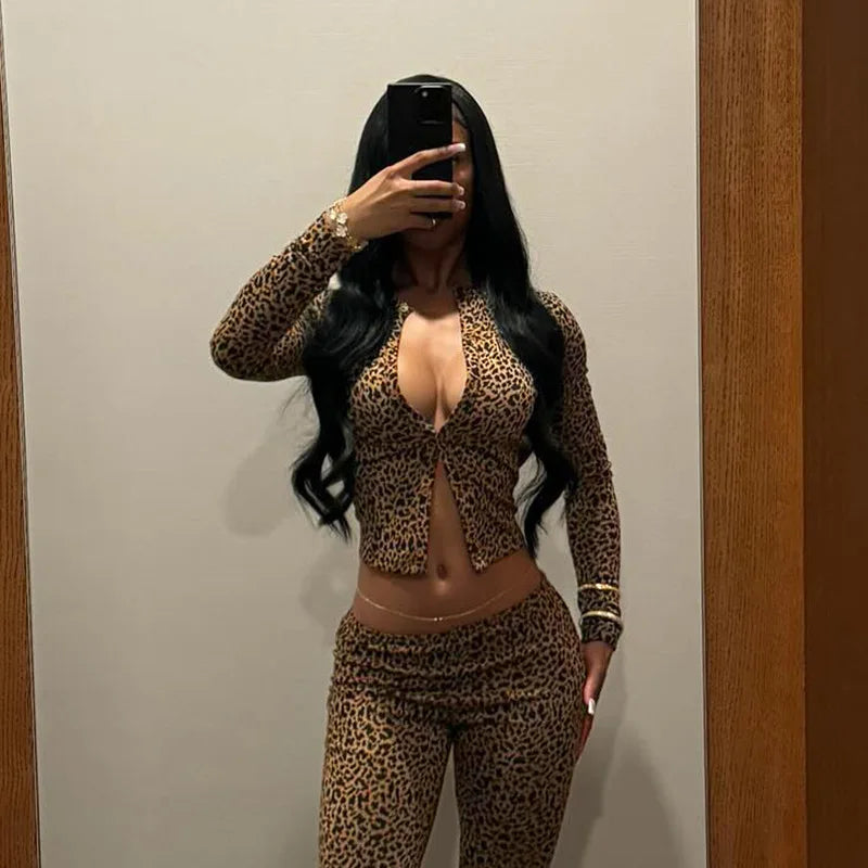 🔥Crop Leopard 2-Piece Pant Set – Elegant, Wild & Sexy Clubwear for Women 🔥
