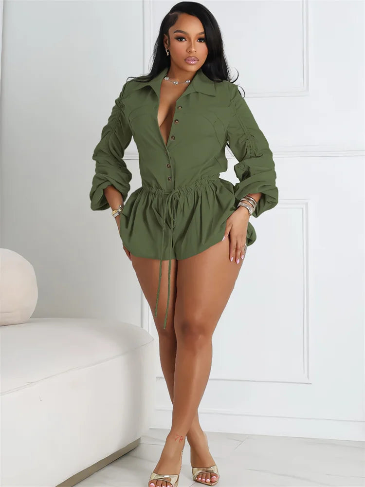 Bold & Sexy Single-Breasted Lace-Up Playsuit β Confidence in Every Curve