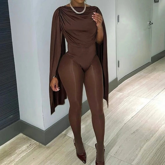 PoP Out On The City Elegant Womenβs Jumpsuit β Solid Patchwork Ruched Shawl Sleeve Slim Romper ππ₯