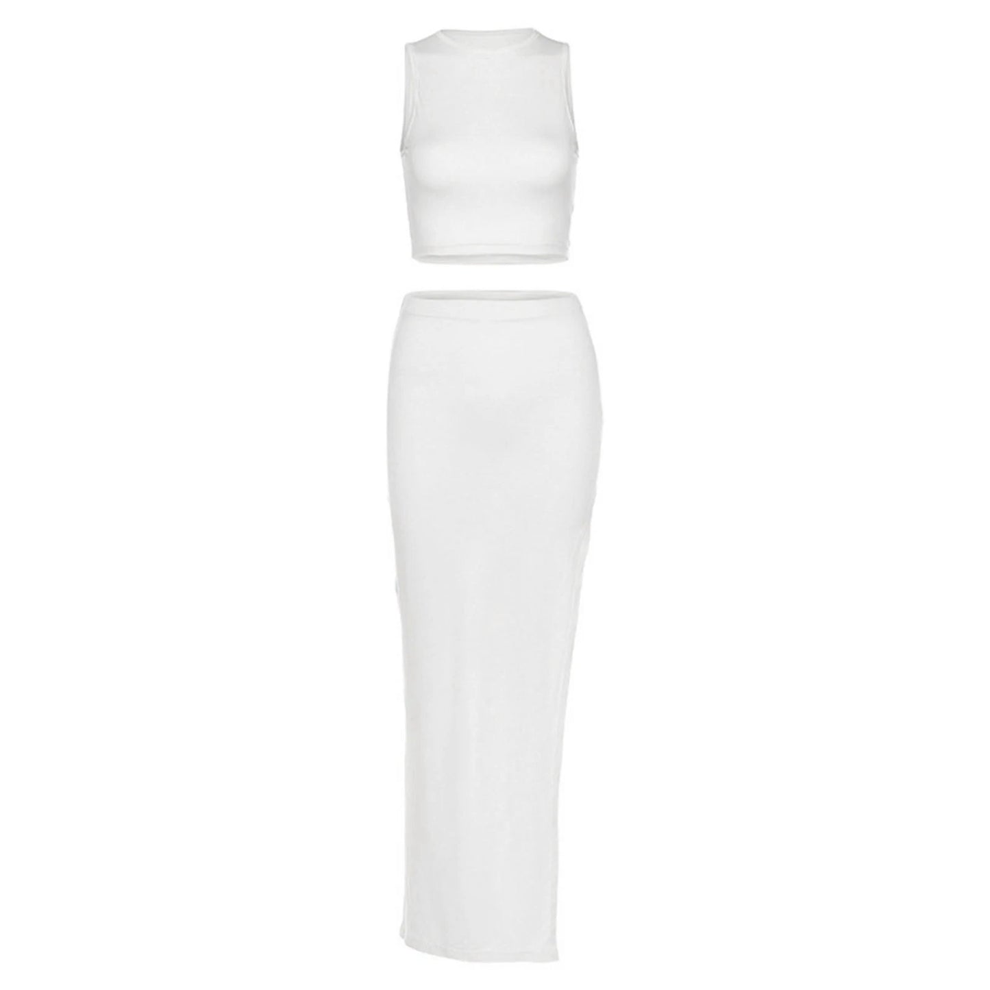 π₯ Quick Sexy 2-Piece Outfit Set π₯ Sleeveless Crop Tank Top + Wrapped Hip High-Slit Maxi Skirt