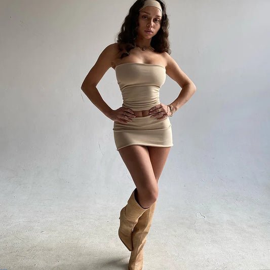 Soft As Her Skin Womenβs Skirt Fashion Set β High-Waisted Tight Hip Wrap Mini Skirt & Top ππ₯