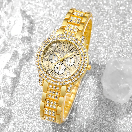 5PCS Elegant Women's Watch Jewelry Set Fashion Rhinestone Ladies Quartz Wrist watch Girls Clock Gift(Without Box)