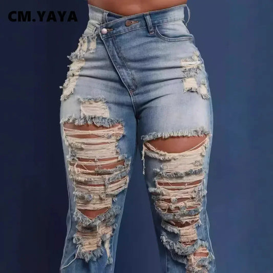 π₯ YAYA Retro Sexy Hole Denim Pants β 2025 Street Skinny High-Waist Jeans