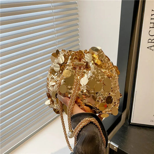 β¨ Sequin Chain Womenβs Bucket Shoulder Bag β Retro Luxury Clutch β¨