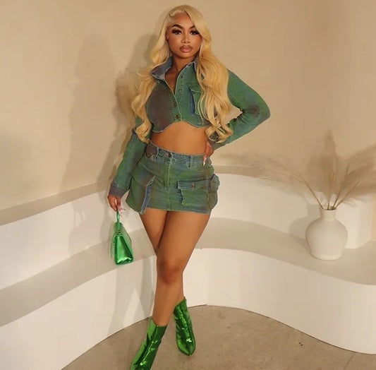 Princess Green Matching Co-Ord β Figure-Flattering Denim Outfit