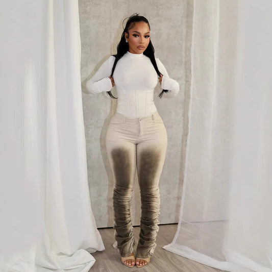 Fashionable Sexy Slim-Fit Distressed Retro Stacked Pants β Womenβs Trendy Denim