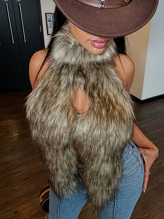 π₯ Sexy Tribal Fur Vest Jacket β Womenβs Statement Crop Top π