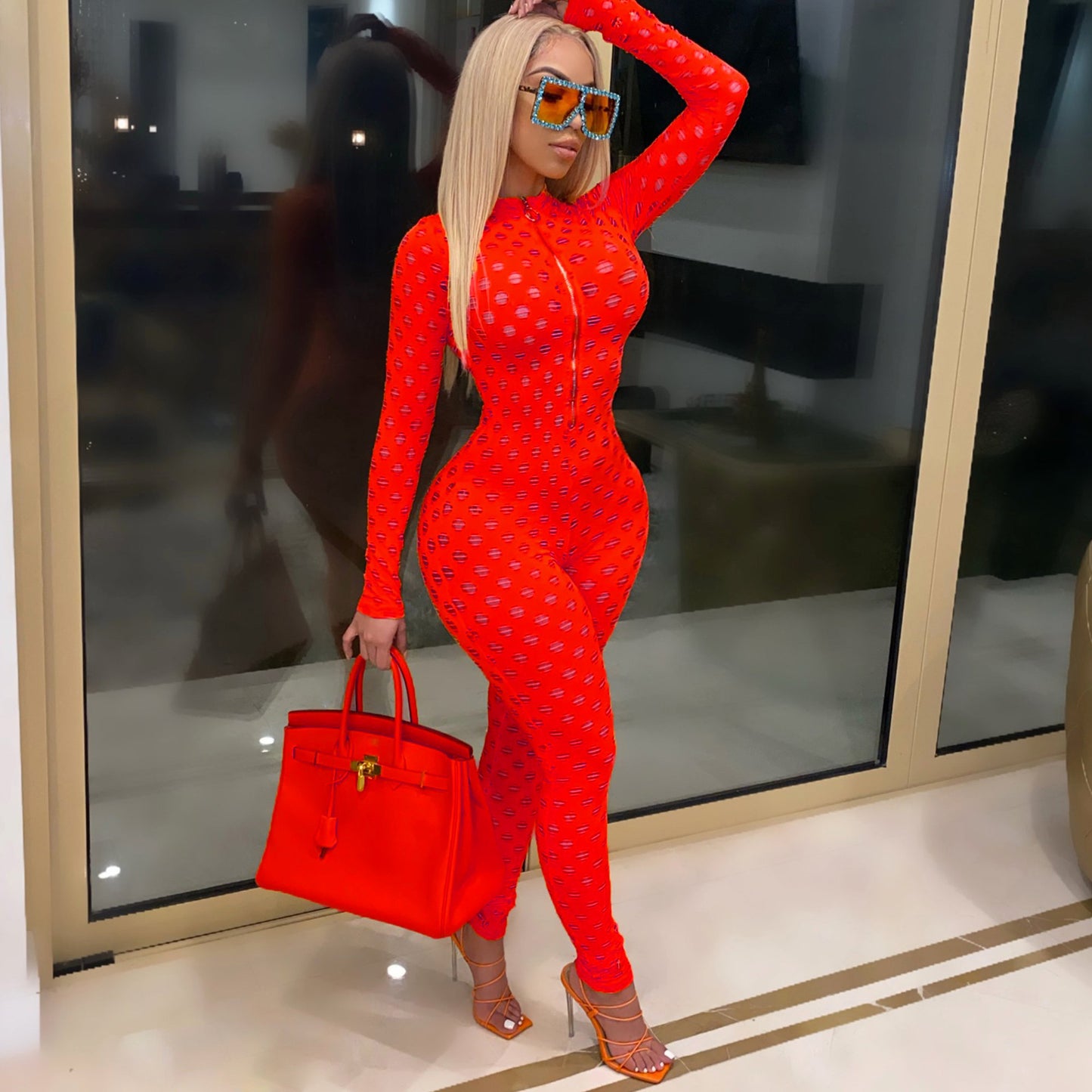 Sexy Sheer Bodycon Jumpsuit – Curve-Hugging One-Piece Outfit