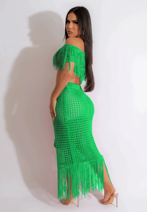 2026 New Arrival – Hot Selling Women’s Casual Short-Sleeved Fringe Beach Dress Set 🌴💋