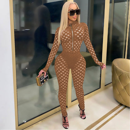 Sexy Sheer Bodycon Jumpsuit – Curve-Hugging One-Piece Outfit