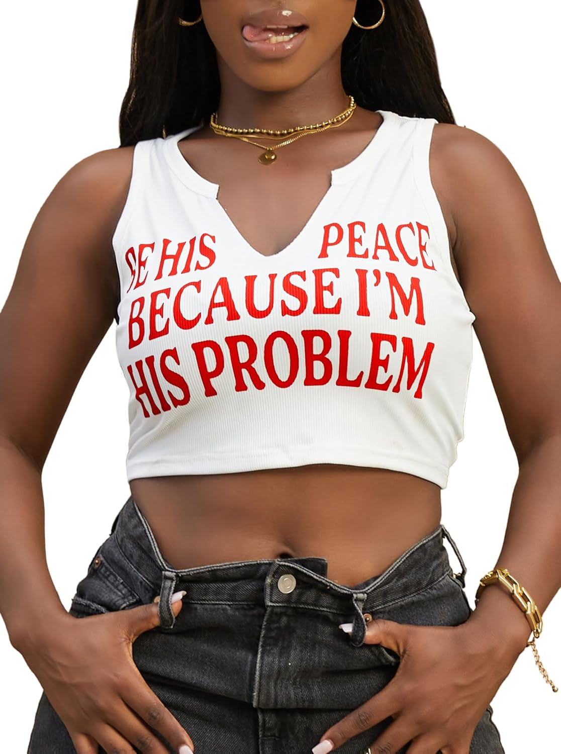 Sexy Crop Top for Women Graphic Tees V Neck Ribbed Tank Top