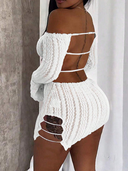 Off-Shoulder / One-Shoulder Long Sleeve Hollow-Out Mini Dress