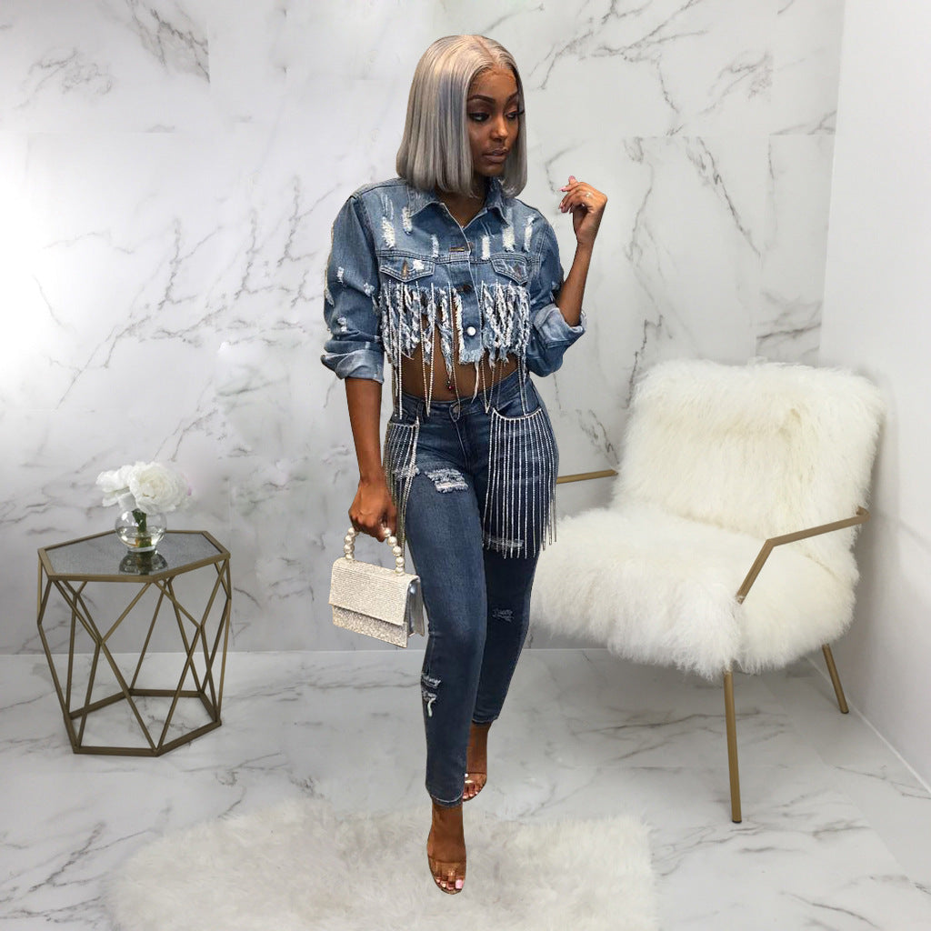 Watch Her Drip – Fashion Women’s Cropped Denim Jacket Top
