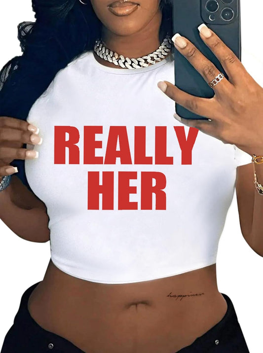 Women Graphic Crop Tops Letter Print Short Sleeve Tee Summer Sexy T Shirt