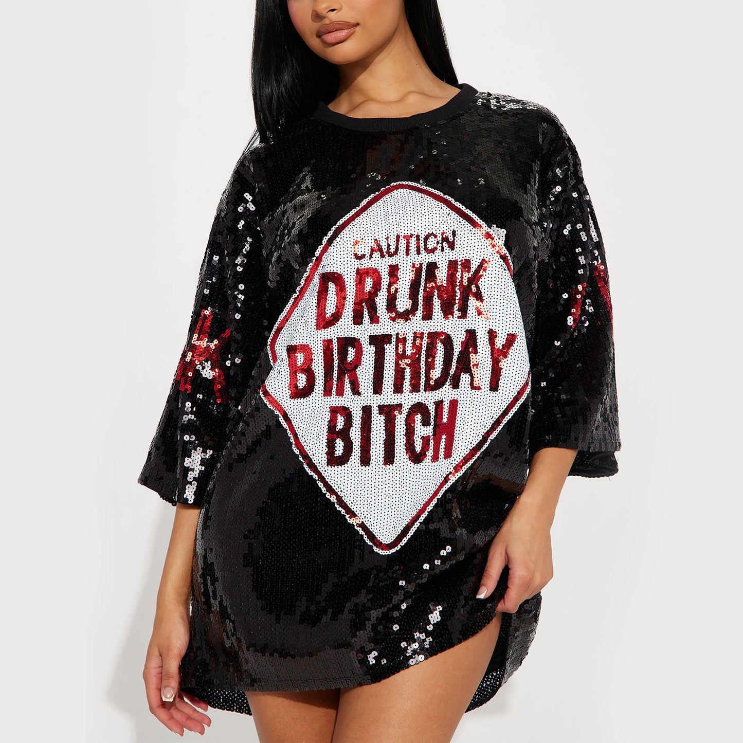 Sequins Glitter Letter Embroidery Loose T-shirt Skirt