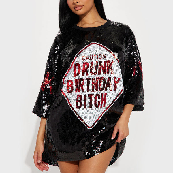 Sequins Glitter Letter Embroidery Loose T-shirt Skirt