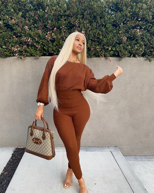 Natural Body Fashions Sexy Two-Piece Suit – Long-Sleeve Thick Woven Set