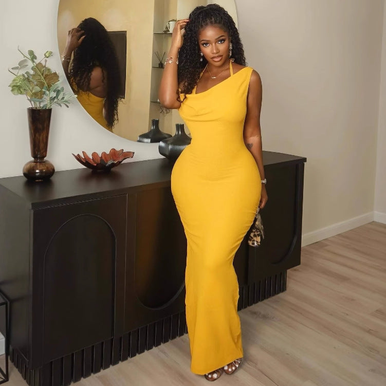 Somebody Fine Momma New Fashion Sexy Slant Neck Backless Dress Women