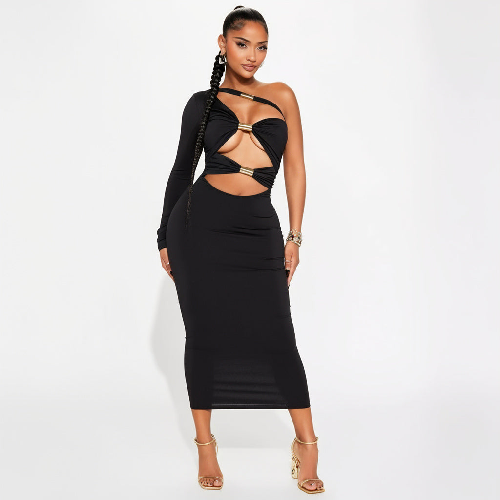Sexy High-Waist Metal Tube Splice Jumpsuit for Women – Slimming Evening Wear Transoceanic Design