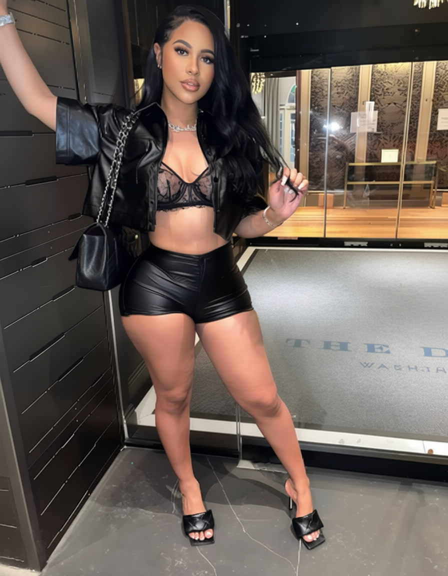 Street Chic Leather Set – Turn-Down Collar Top & Slim Shorts