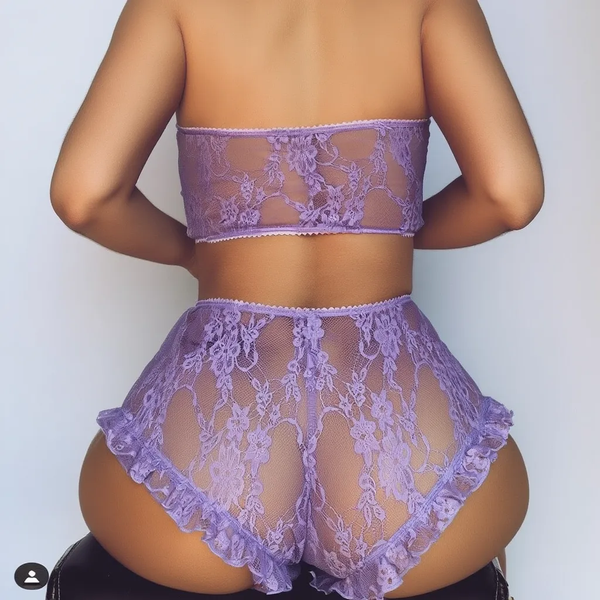 Sexy Sleepwear Set – Lace Crop Top & Shorts