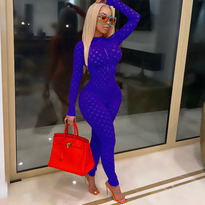 Sexy Sheer Bodycon Jumpsuit – Curve-Hugging One-Piece Outfit
