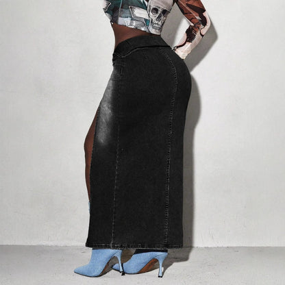 Denim Seduction Split Stretch Denim Skirt