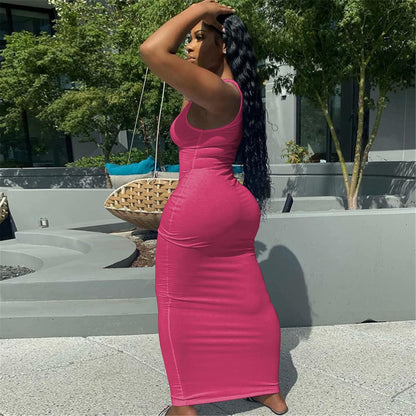 Women Casual Sexy Deep U Neck Tank Top Bodycon Dress Summer Sleeveless Wrap Long Basic Party Club Maxi Dresses