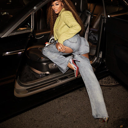 Statement Made With Women's Solid Casual 2026 Button Loose Jeans