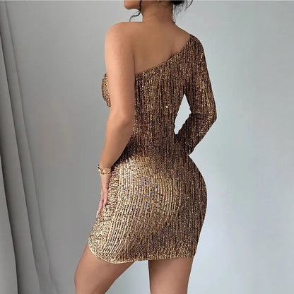 Slim-Fit Gold Evening Dress – Women’s Luxe Clubwear