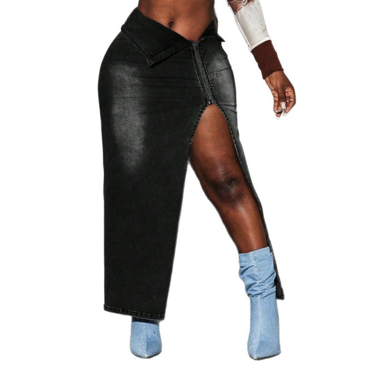 Denim Seduction Split Stretch Denim Skirt