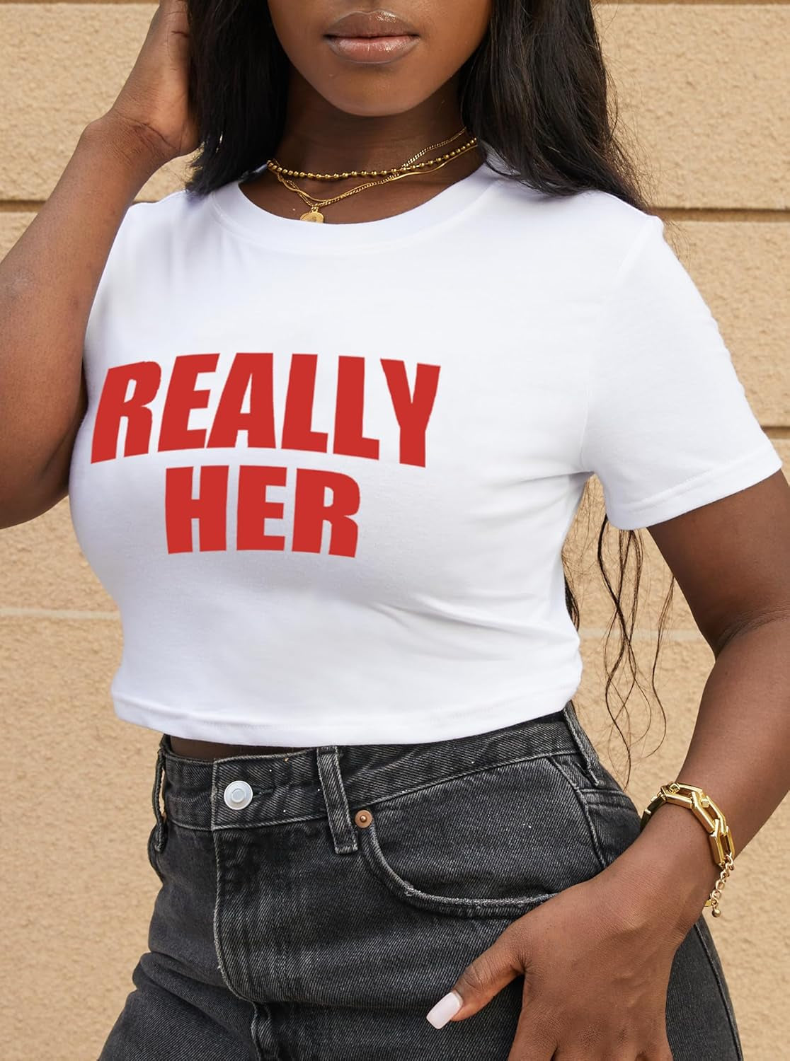 Women Graphic Crop Tops Letter Print Short Sleeve Tee Summer Sexy T Shirt