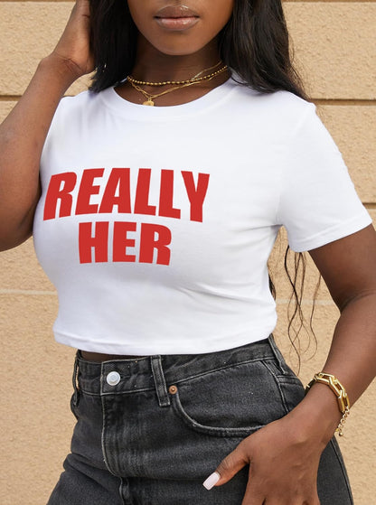 Women Graphic Crop Tops Letter Print Short Sleeve Tee Summer Sexy T Shirt